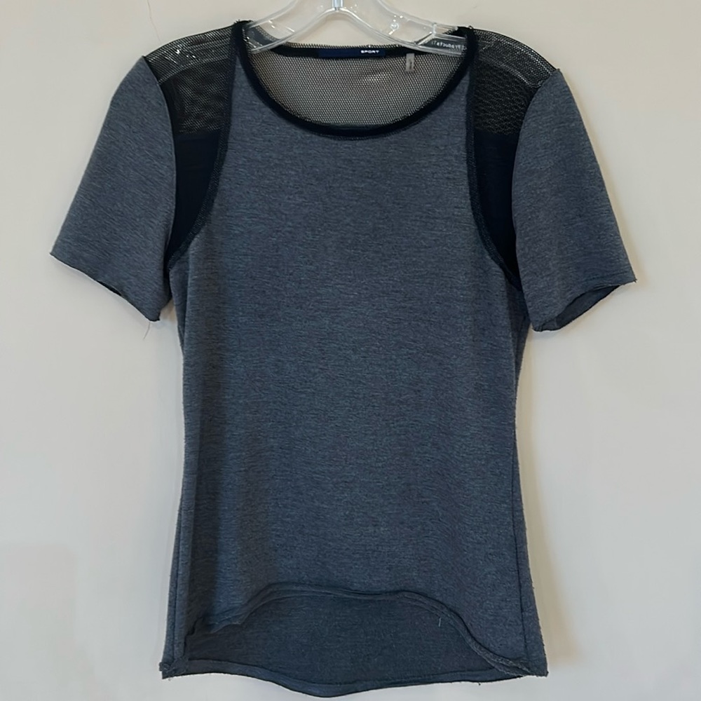 Eli Tahari Sport top. Grey with black netting